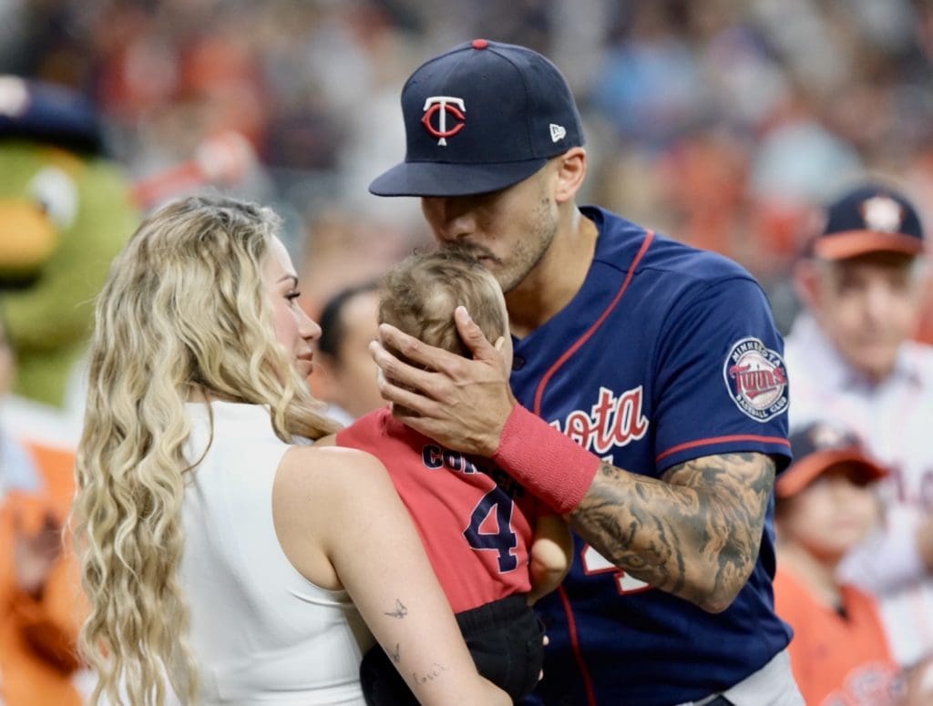Carlos Correa made sure his young son Kylo and his wife Daniella were part of his first Houston return moment too. (Photo by F. Carter Smith)