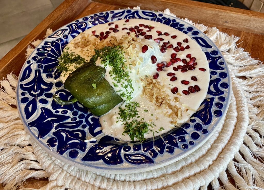 Don Artemio's Festival del Chile en Nogada begins September 1. The special dish is served on handmade talavera  plates. Photo by Courtney Dabney.