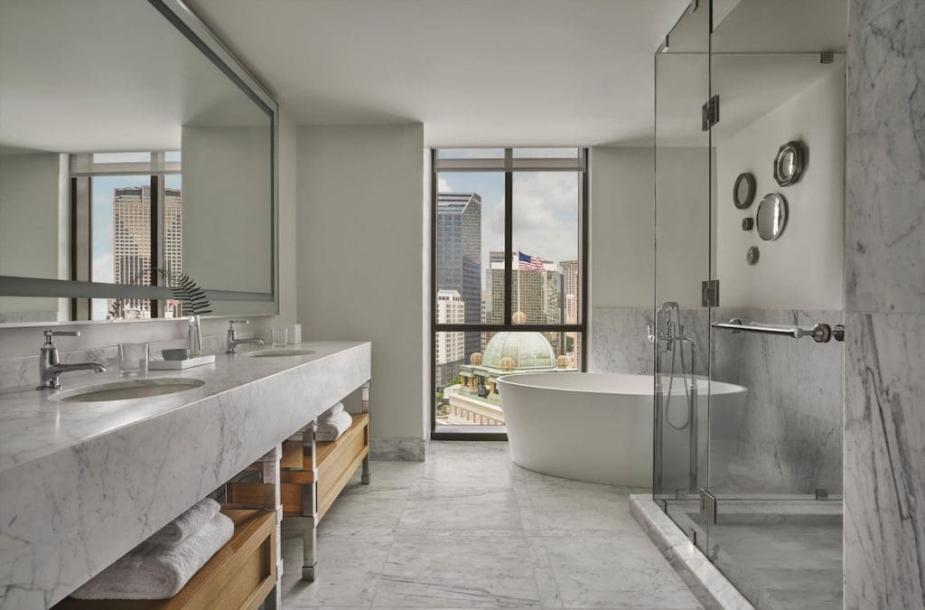 A guest bathroom at the Four Seasons New Orleans. 