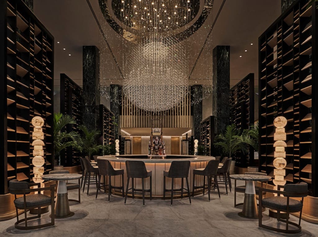 The glittering Champagne Bar welcomes guests at the Four Seasons New Orleans. 