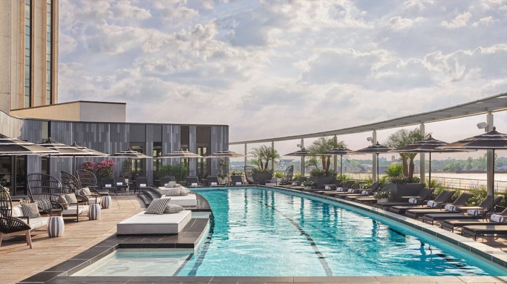 A sophisticated pool setup for adults and kids alike. 