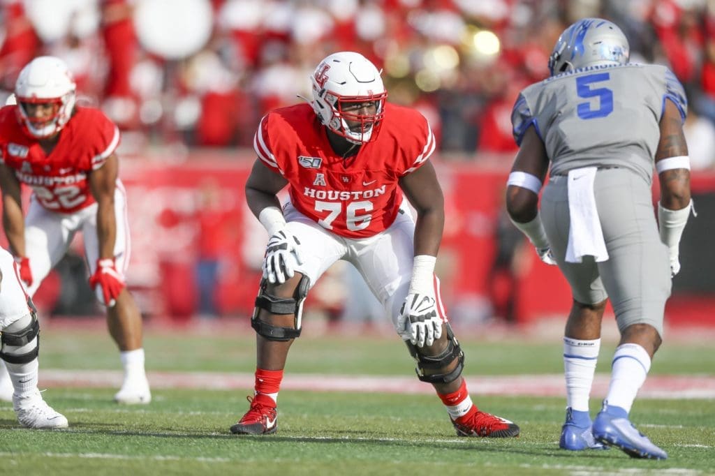 Patrick Paul (No. 76) is an imposing presence on UH's offensive line and new quarterback Donovan Smith's blindside protector. (Courtesy UH Athletics)
