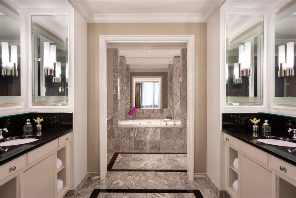 A suite bathroom at The Ritz-Carlton, Dallas comes with products from Asprey. (Courtesy)