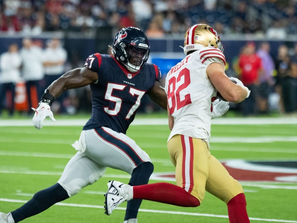 Linebacker Kevin Pierre-Louis is part of an enthusiastic Texans defense. (Photo by F. Carter Smith)