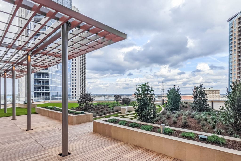 Texas Tower's elevated outdoor green space provides 