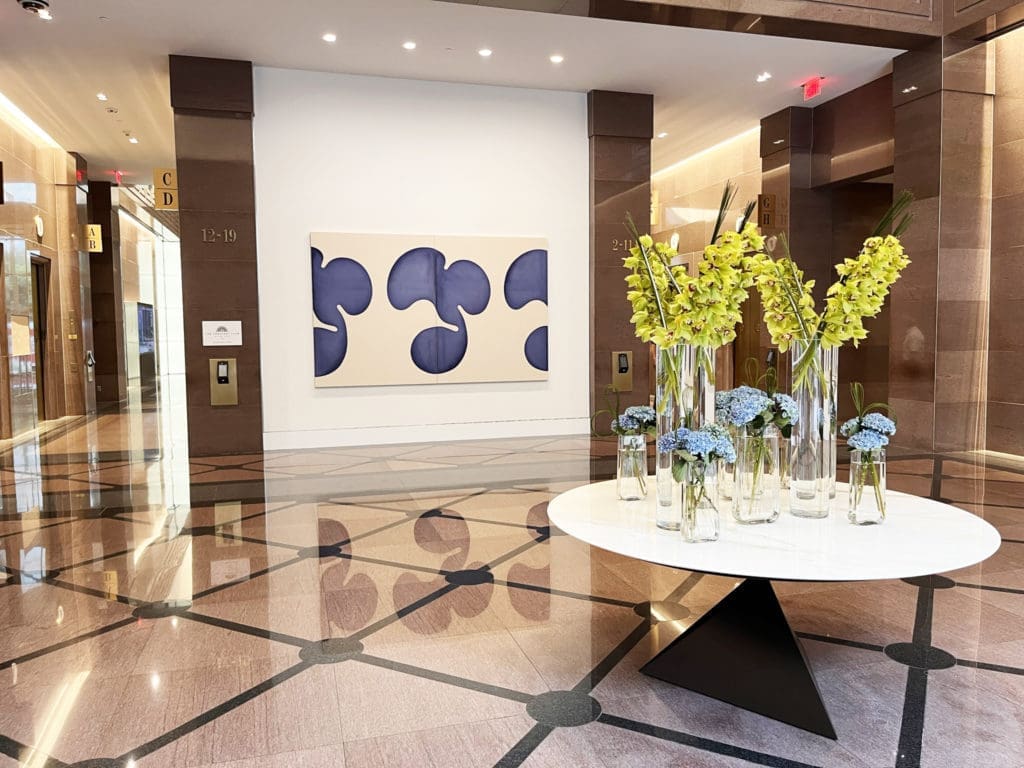 200 Building North Lobby features art by Landon Metz, concrete art by Brad Goldberg, and a table base by Tom Faulkner.