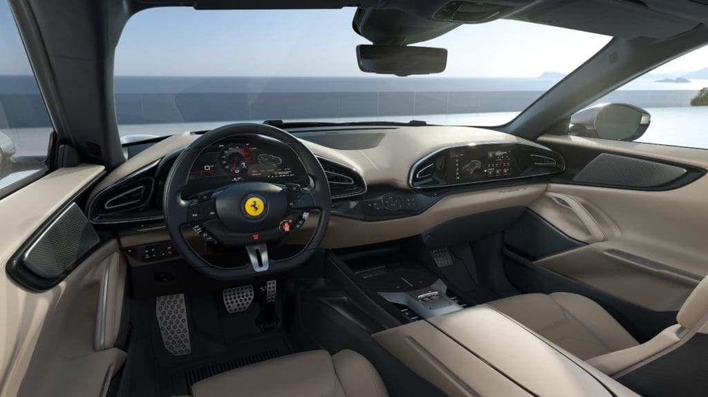 Despite the car's relatively high ride height (for a Ferrari), the seats are close to the floor to maintain the brand's traditional low-slung driving experience. (Courtesy Ferrari)