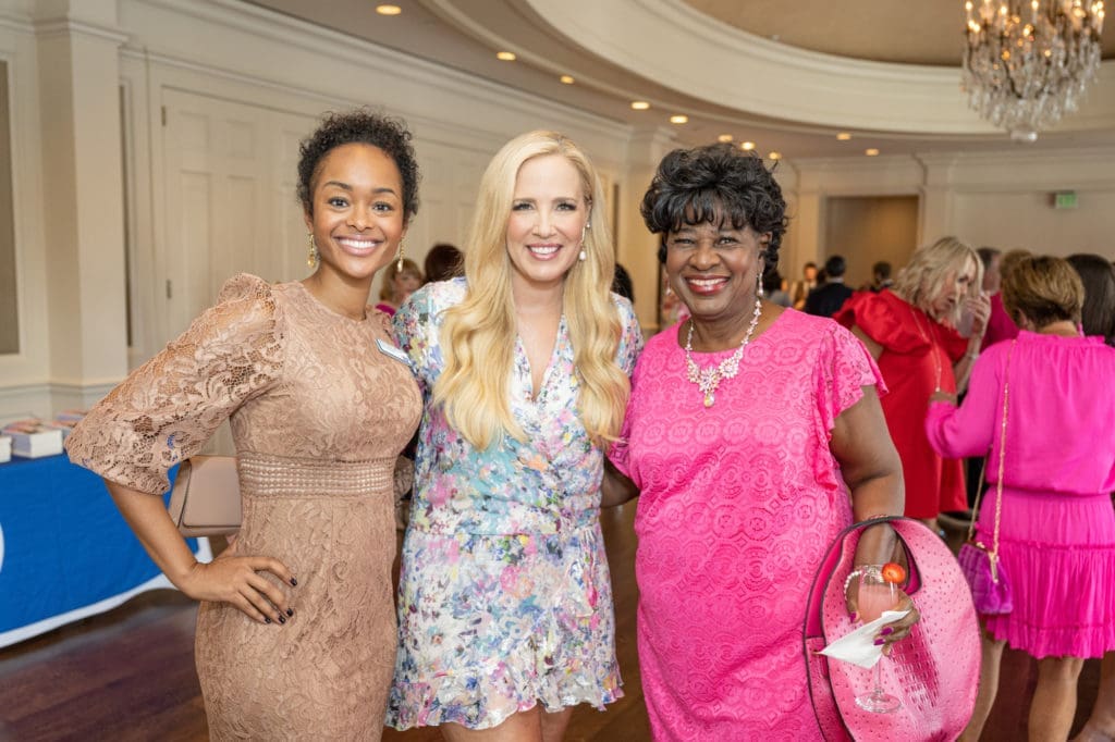 Ashley Dedmon, Kristen Barley, Janice Workcuff at the American Cancer Society Tickled Prink luncheon (Photo by Fulton Davenport)