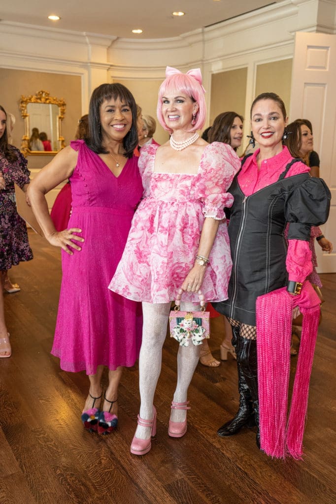 Gina Gaston Elie, Beth Muecke, Maria Bassa at the American Cancer Society Tickled Prink luncheon (Photo by Fulton Davenport)