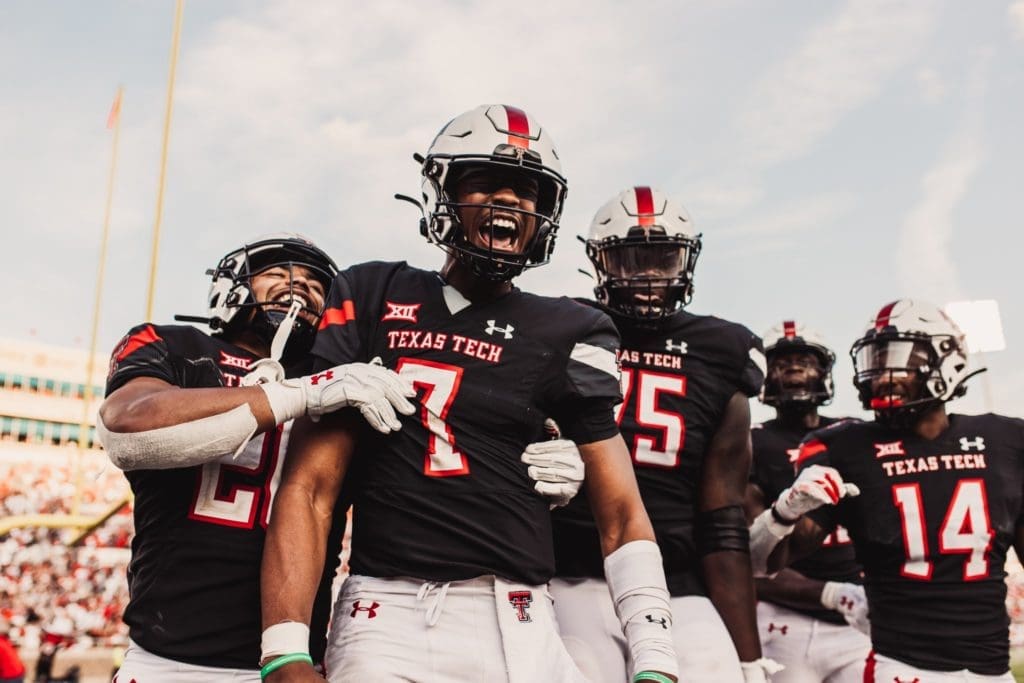 Texas Tech is celebrating after stunning UH in double overtime. A win that included Tech quarterback Donovan Smith (No. 7) converting a fourth-and-20 with the Cougars up seven in the first overtime. (@TexasTechFB)