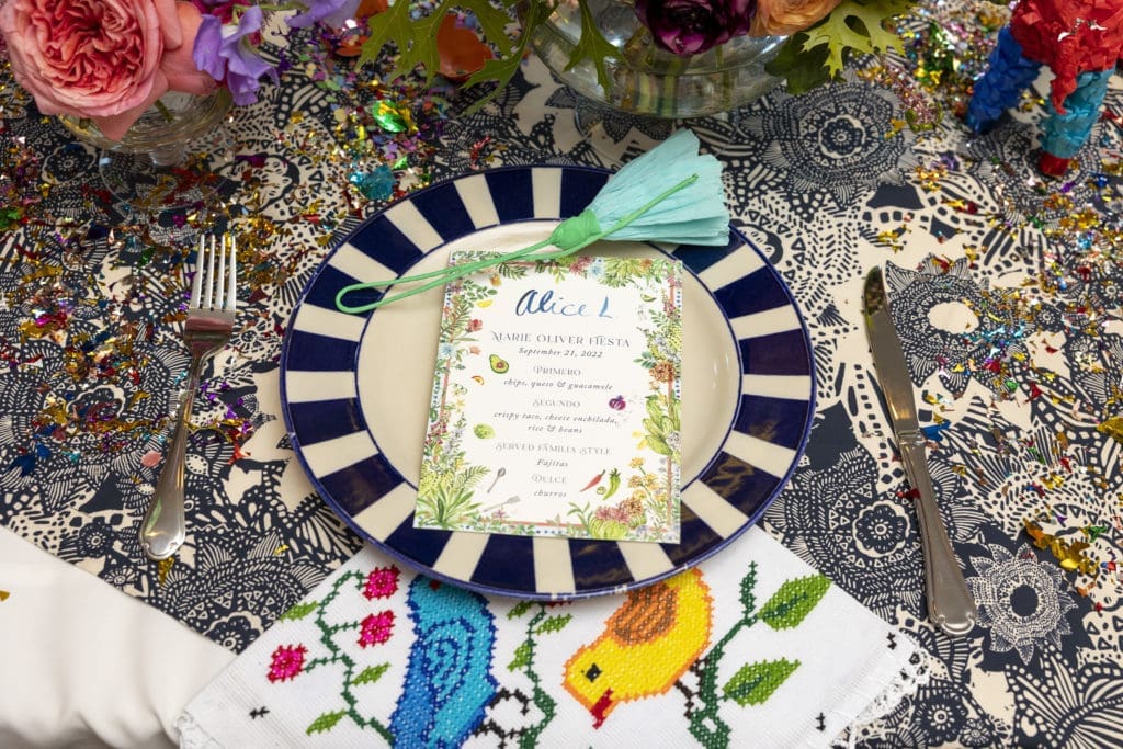 Festive place settings at a dinner for Marie Oliver at Adair Downtown (Photo by Jenny Antill)