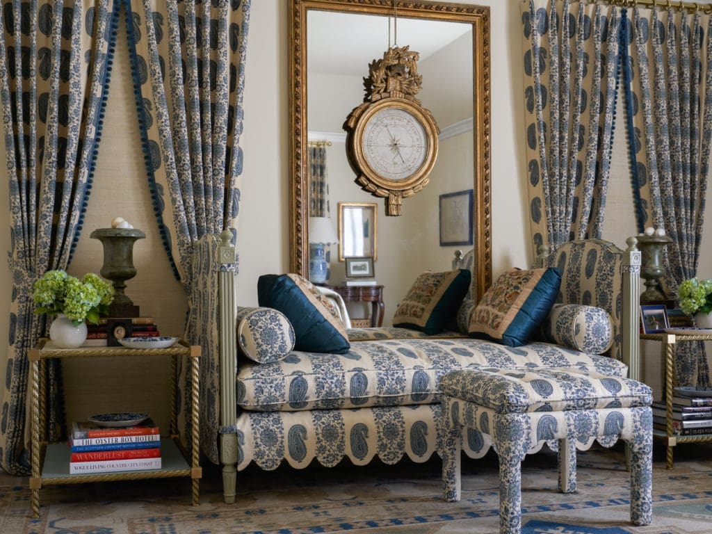 The Traveler’s Retreat bedroom by Patricia McLean Interiors, Inc., exudes a Moorish elegance with a clean, ordered appeal (Photo by Nathan Schroeder)