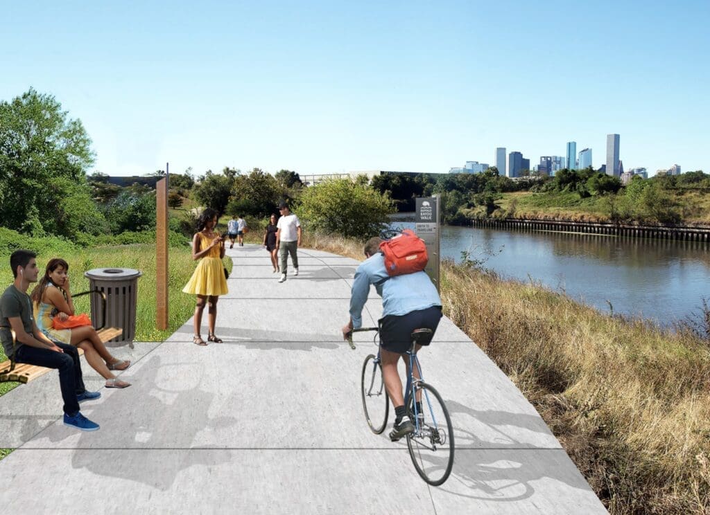 The Kinder Foundation's $100 million gift to Buffalo Bayou Partnership accelerates the Buffalo Bayou East Master Plan. (Rendering of the plan from the Buffalo Bayou Partnership website)