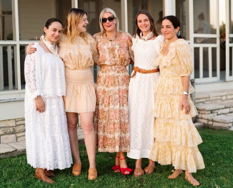 Juliana Ramirez, Emma Wooley, Jessie Randall, Wallis Sugg, Zoe Wendel Ruffles and flourishes fashions from Loeffler Randall are great for country weekends and Round Top festivities (Photo by Harlow & May Studio)