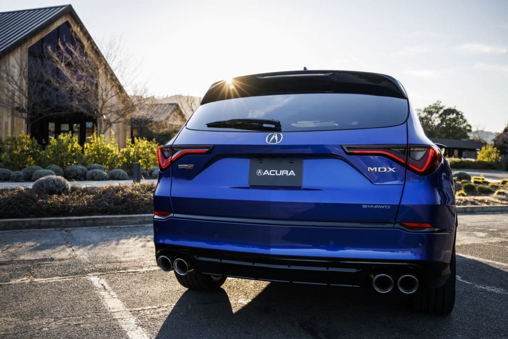 The MDX Type S boasts a turbocharged 3.0-liter V6 that produces 355 horsepower and 354 lb-ft of torque. Thats a 65-hp and an 87-lb-ft bump over the standard MDX. (Courtesy Acura)