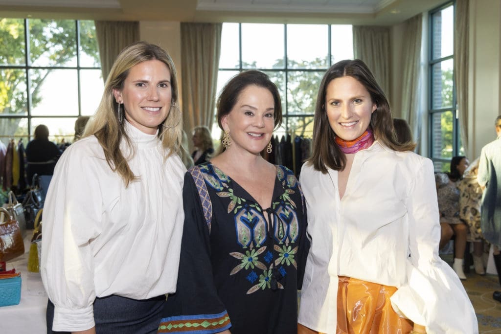 Madi Davis, Lisa Barfield Kopecky, and Mackenzie Moore at the Desert Rose Patron Party at River Crest Country Club in Fort Worth, Texas on October 5, 2022.  (Photo by Sharon Ellman)