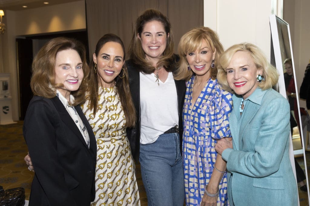 Kit Moncrief, Stacie McDavid, Kelsey Patterson, Olivia Kearney and Elaine Agather at the Desert Rose Patron Party at River Crest Country Club in Fort Worth, Texas on October 5, 2022. (Photo by Sharon Ellman)