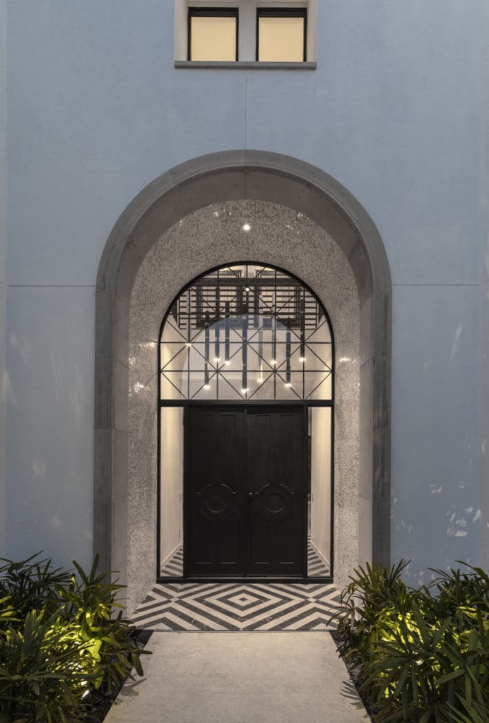 The sophisticated entry to developer Carol Isaak Barden's The House of Many Palms at 4006 Essex Lane. (Photo by Julie Soefer)