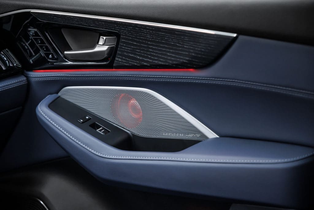 The Advance package adds a stellar 25-speaker ELS Studio 3D Signature sound system with speakers elegantly integrated into the Milano leather trim. (Courtesy Acura)