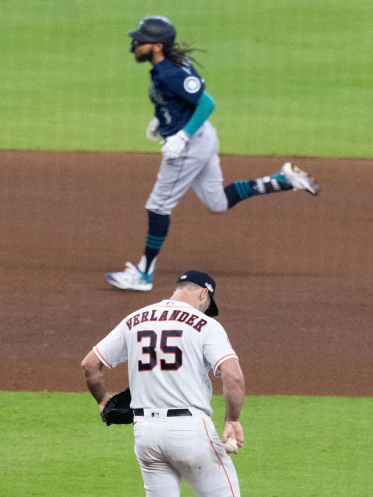Houston Astros ace Justin Verlander did not have his best stuff against Seattle in Game 1. (Photo by F. Carter Smith)