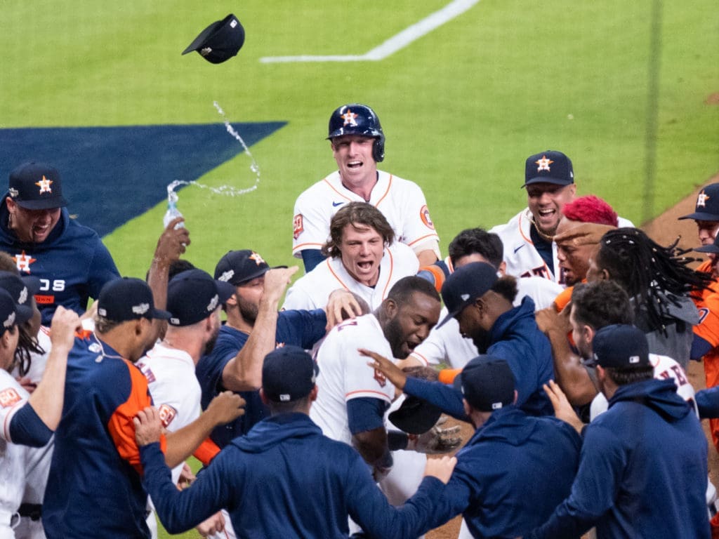 When Yordan Alvarez had a legendary moment, all the other Astros wanted in on the fun. (Photo by F. Carter Smith)