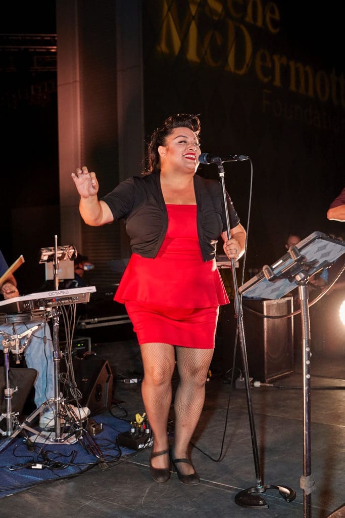 Aurora Bleu performing at the 2022 AT&T Performing Arts Center's Turn Up the Lights event.