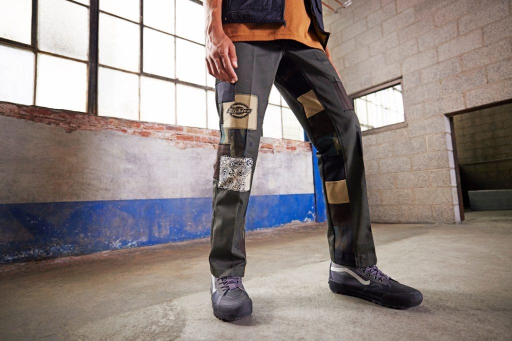 Just dropped today, Dickies patchwork pants by designer Andrew Burgess.