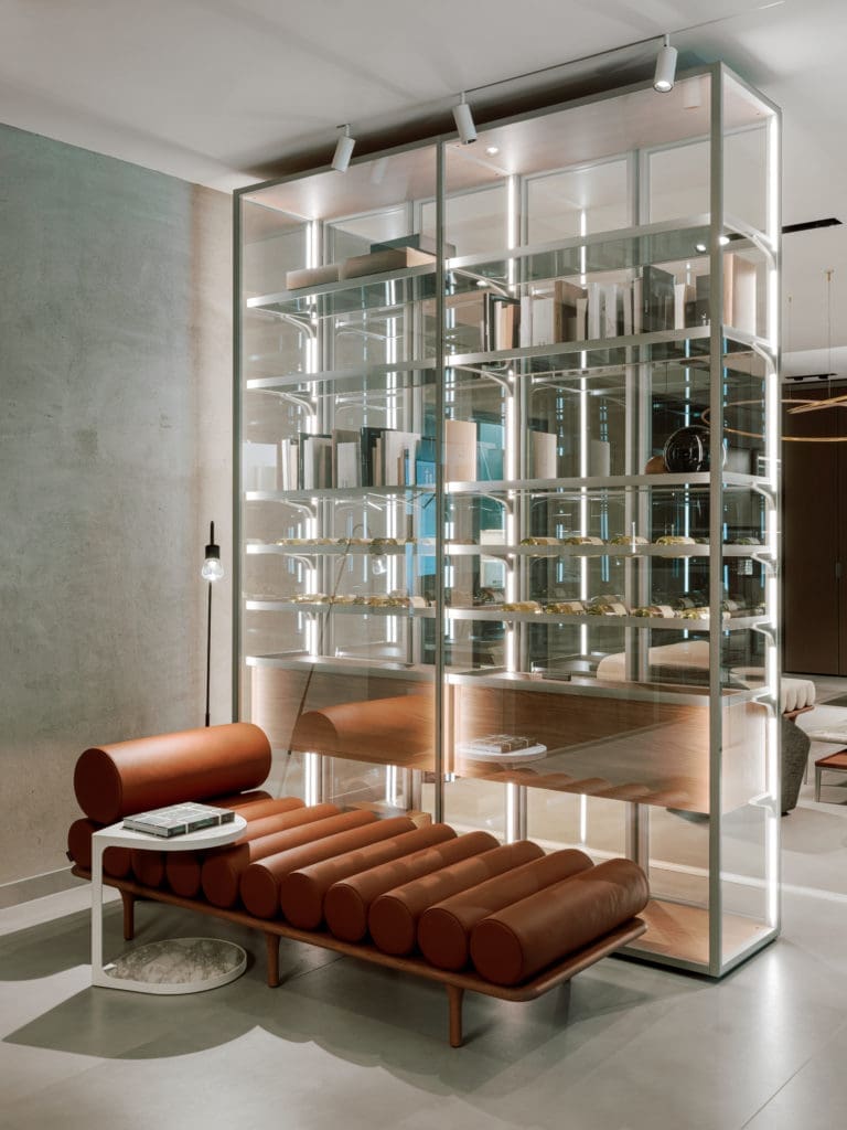 The Rimadesio Cover Freestanding can be used to accent any space as a bookcase, closet or wine storage. (Photo by Divya Pande)