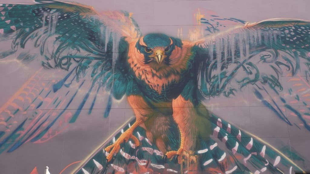 Sonny Sundancer's mural, "Fight or Flight", 2022 (Photo by @superkant and @cyvisuals_, courtesy Street Art for Mankind)