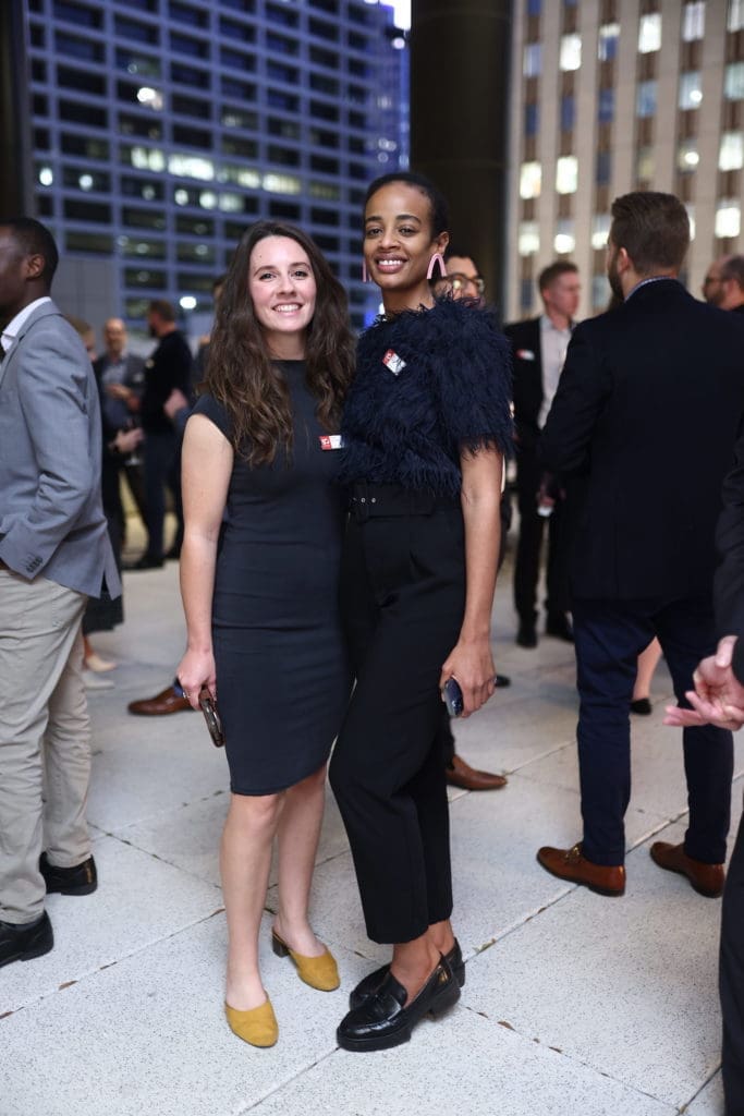 Gina Fantoni, Mona Elamin at Gensler Houston's 50th anniversary celebration. (Photo by Quy Tran)