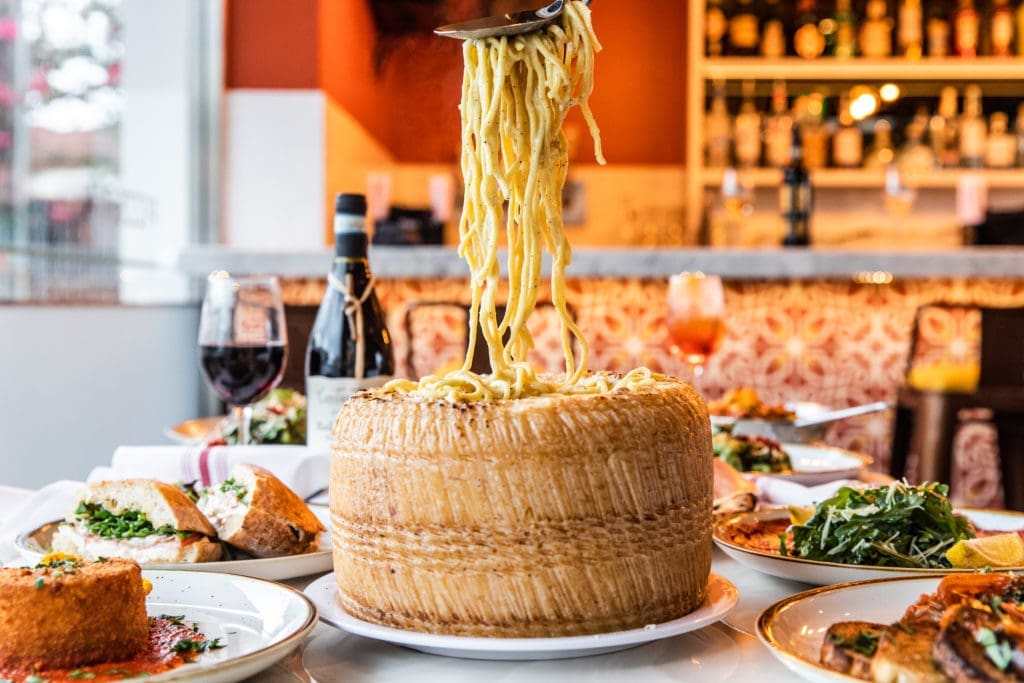 Cacio de pepe is a signature dish at the new Numero28 which is finished table side in a pecorino cheese. (Photo by Becca Wright)