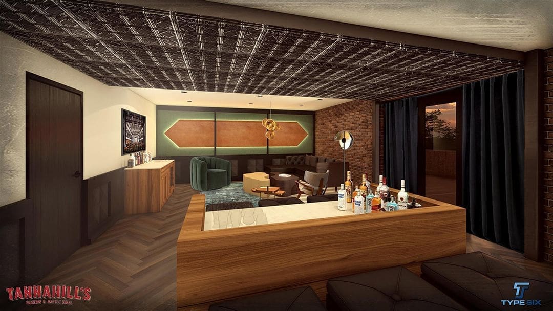 A peak at one of three VIP suites on the mezzanine level at Tannahill's. (Rendering courtesy Type Six)