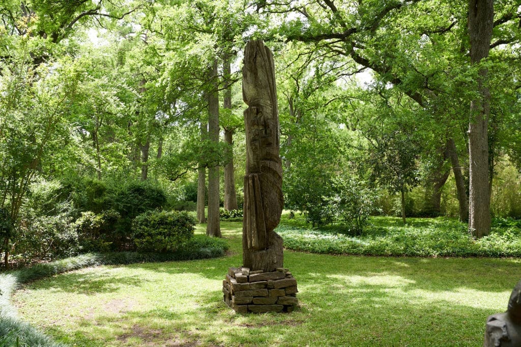 Mike Cunningham carved wood totem. (Photo by Pär Bengtsson / art direction by Michelle Aviña)

