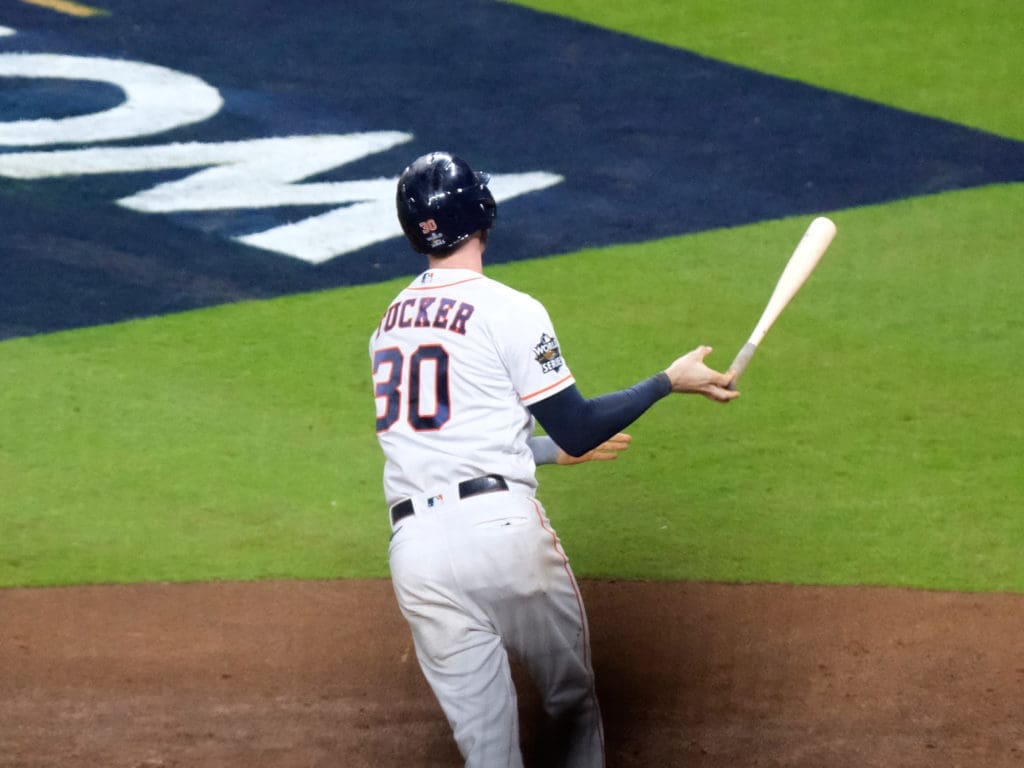 When you hit two home runs in a World Series game, even Kyle Tucker will do a bat flip. (Photo by F. Carter Smith)
