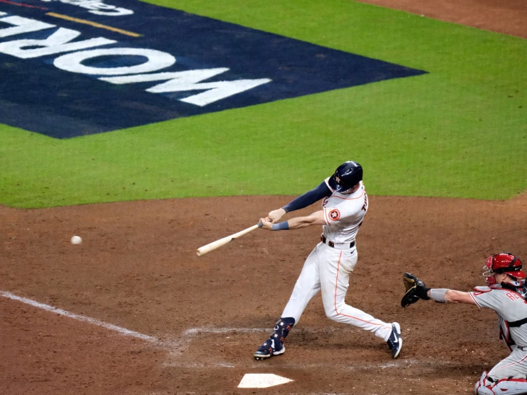 Kyle Tucker hit two home runs for the Astros in Game 1 of the World Series. (Photo by F. Carter Smith)