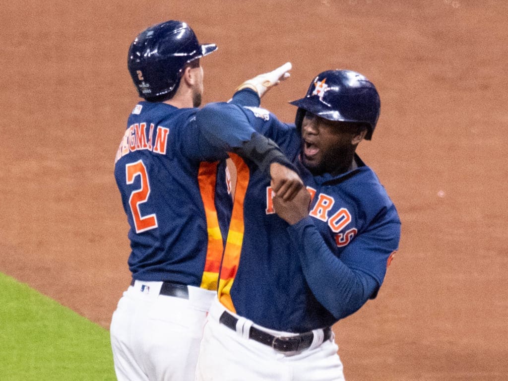 The Astros are at their best when Alex Bregman and Yordan Alvarez are having fun and making big swings.  (Photo by F. Carter Smith)