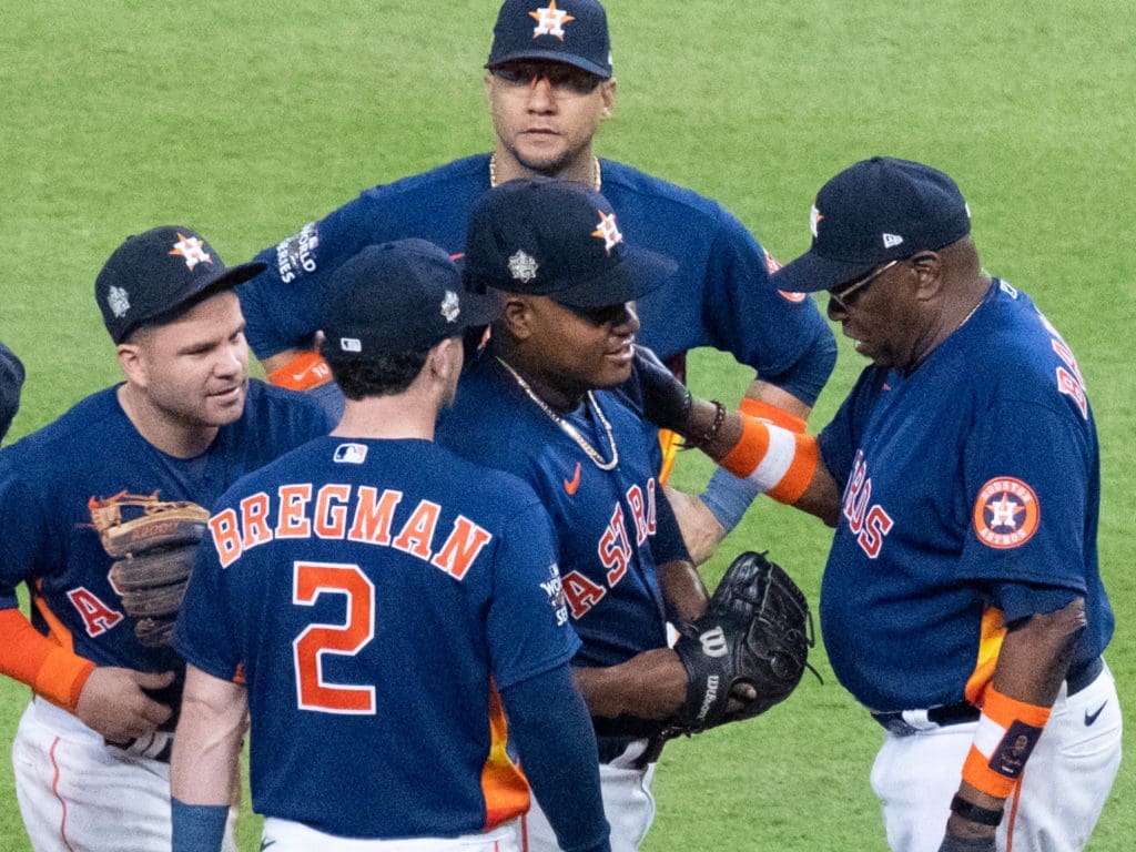 Framber Valdez stepped up for the Astros in Game 2 of the World Series.  (Photo by F. Carter Smith)