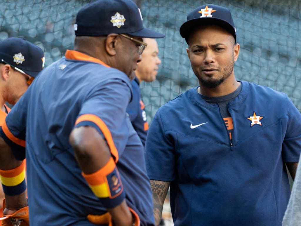 Astros manager Dusty Baker and veteran catcher Martin Maldonado are two of the biggest voices on this team. (Photo by F. Carter Smith)