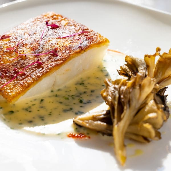 Yucca Crusted Cod, Beurre Blanc & Seasonal Mushrooms