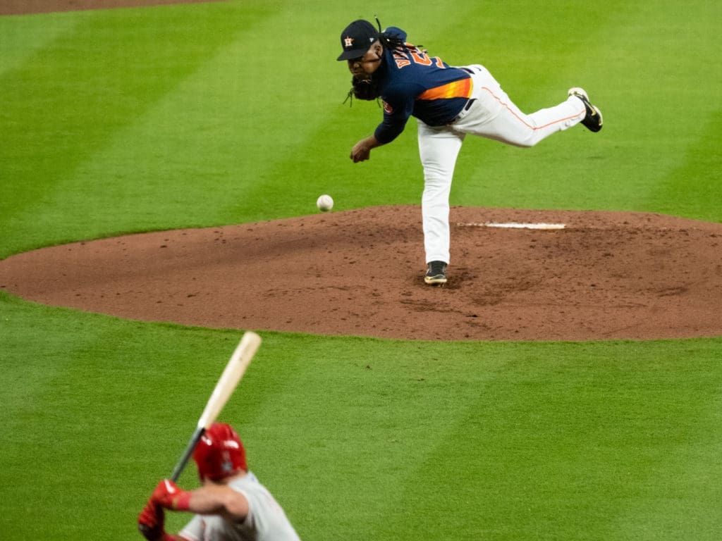Framber Valdez dominated the Phillies again and easily could have been World Series MVP. (Photo by F. Carter Smith)