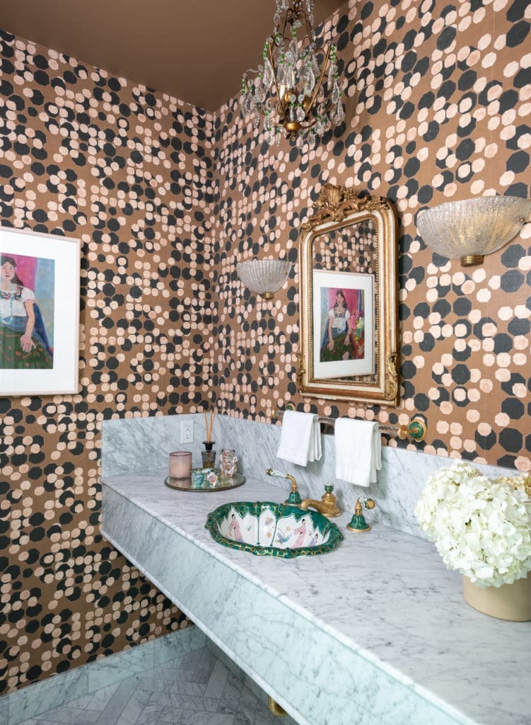 Wilson chose a bold Kelly Wearstler wallpaper for the power room. Photo by Michael Hunter.