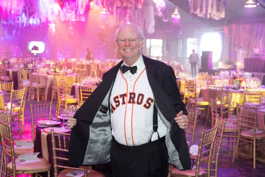 Brady Carruth shows his Astros love at the SPCA Howl-O-Ween gala. (Photo by Wilson Parish)