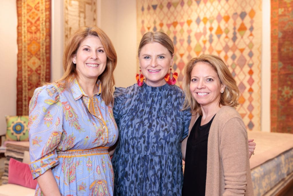Christina Sacco, Lindsey Brown, Julie Sacco at the Arsin Rug Gallery one year anniversary celebration in Decorative Center Houston. 