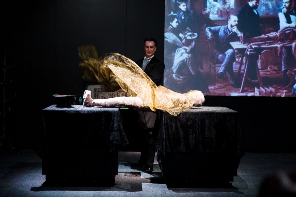 Todd Waite portraying renowned Egyptologist Alan Henderson Gardner at the HMNS mummy reveal of King Tut's tomb. (Photo by Hung L. Truong)