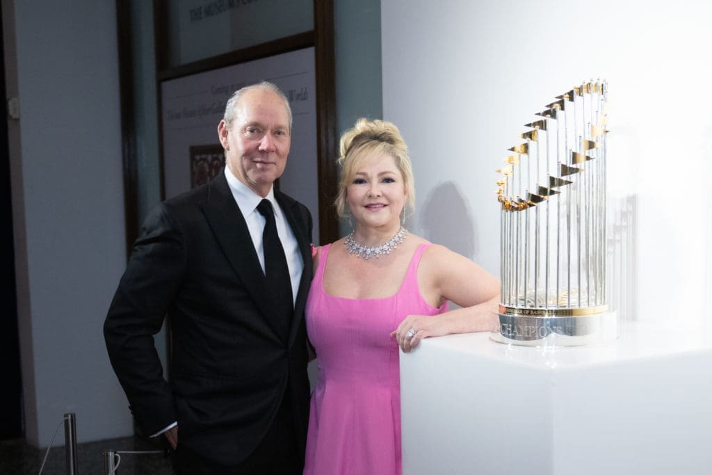 Jim & Whitney Crane with the Astros World Series Trophy at the  Museum of Fine Arts Houston Grand Gala Ball  (Photo by Jenny Antill)