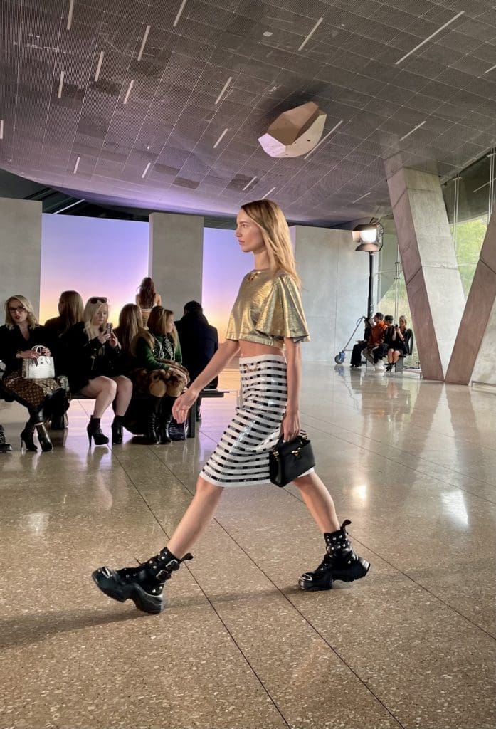 Athletic shoes and booties with exaggerated soles. Photo by Courtney Dabney.