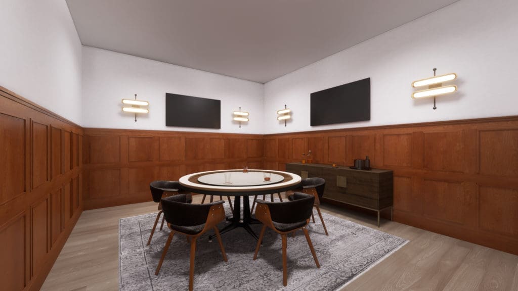 The Resident Lounge at Residences at The Allen is full of entertaining spaces for all of your guests, including a festive Poker Room.