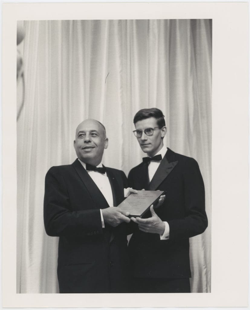 Stanley Marcus and Yves Saint Laurent (1958) - Courtesy of SMU