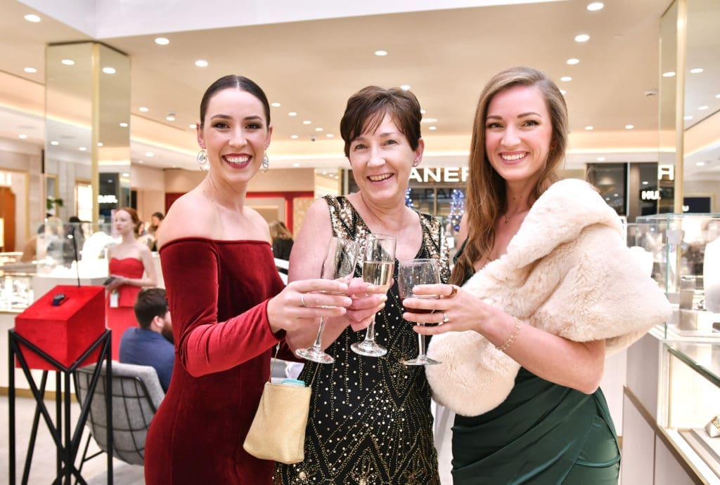 Ashlee Clark, Laura Sand, Christina Terry at the Zadok Jewelers holiday soirée. (Photo by Alex Montoya)