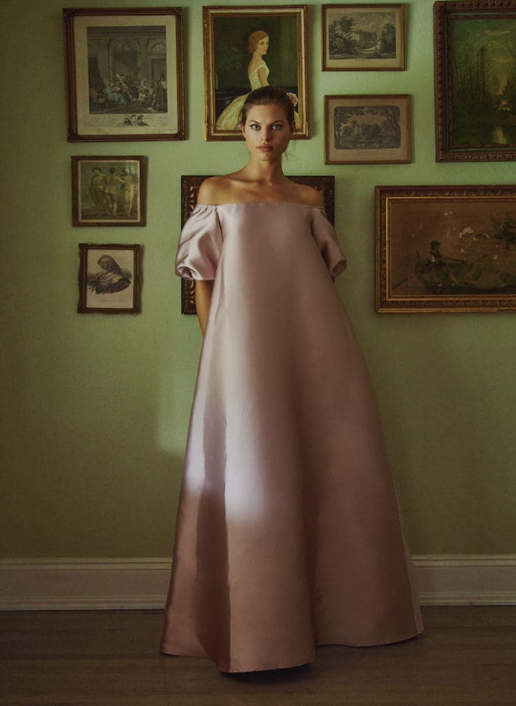 La Vie Style House Dusty Blush Silk Satin Cap Sleeve Ball Gown, $2,150 exclusively on Over the Moon. (Photo by Élio Nogueira)
